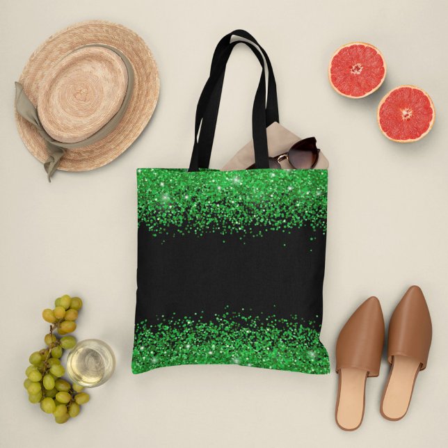 Tote Bag Jour de la Saint Patrick, motif noir vert glitateu (Créateur téléchargé)