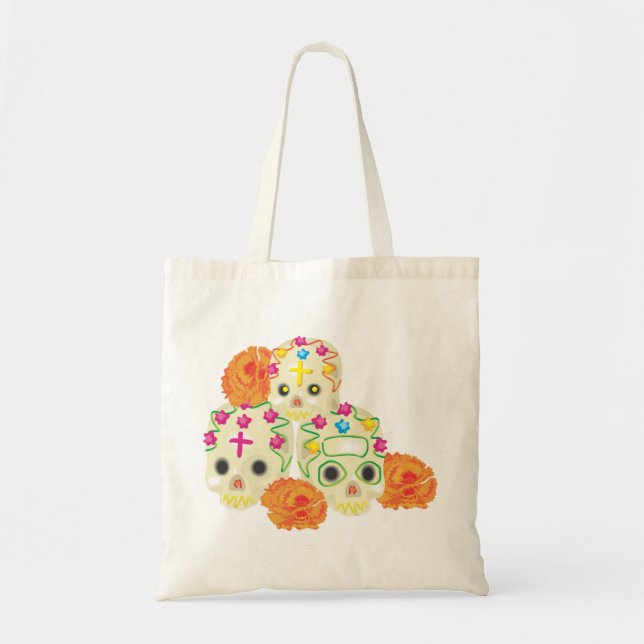 Tote Bag Jour des Crânes de Sucre Morts et Marigolds (Devant)