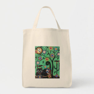 Tote Bag Jour des morts, crânes de sucre, chat noir, par