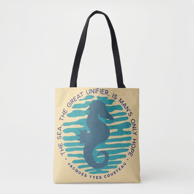 Tote Bag Jour des terres, Hippocampe et Vagues, Nettoyer l' (Devant)