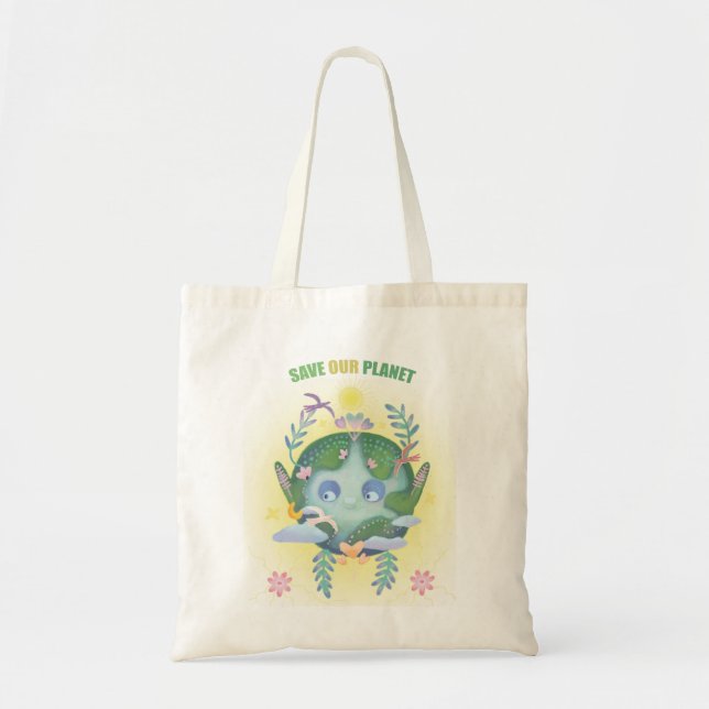 Tote Bag Jour des terres planète mignonne (Devant)