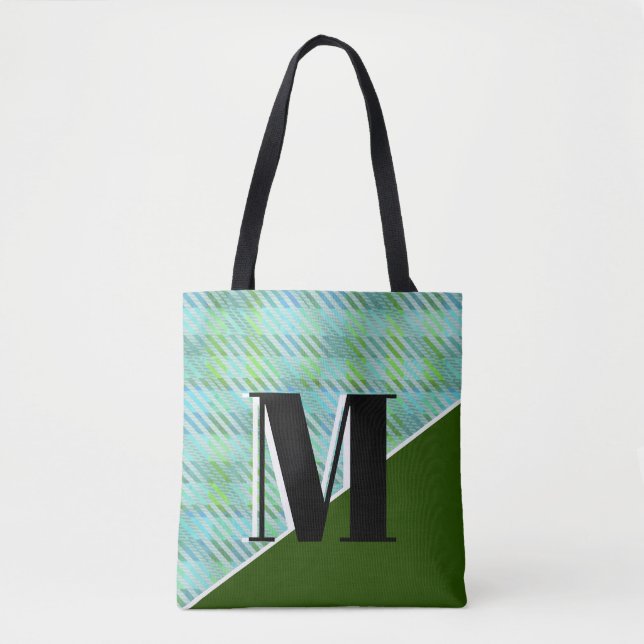 Tote Bag Jour du Monogramme vert Plaid St. Patricks (Devant)