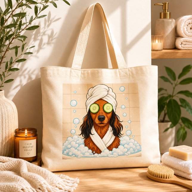 Tote Bag Journée Spa Chien Drôle avec des Yeux de Concombre (Créateur téléchargé)