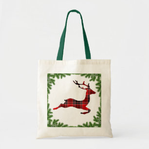 Tote Bag Jours fériés de Noël de rennes rouges plaid coloré