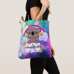 Tote Bag Jovely Grey Kawaii Koala avec Rainbow Stars