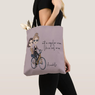 Tote Bag Jovely Mom/Daughter on Bicycle Dessin "Maman Cool"