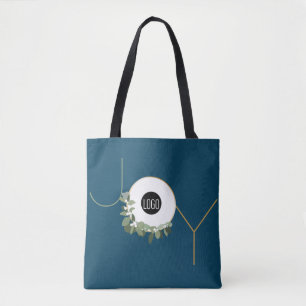 Tote Bag Joy Business Logo Happy Holidays Blue Custom