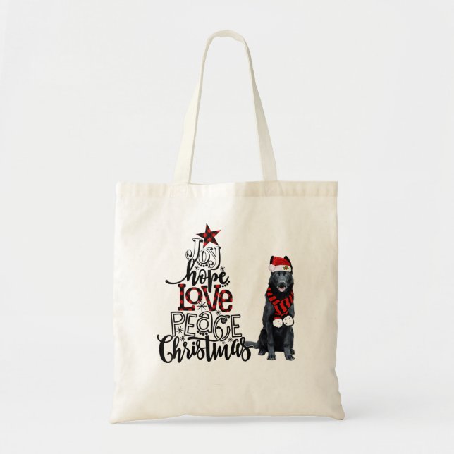 Tote Bag Joy Hope Love Peace Christmas Black German Shepher (Devant)