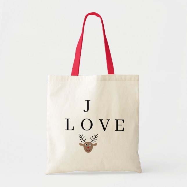 Tote Bag Joy Love Festive Christmas Reindeer Mot de passe (Devant)