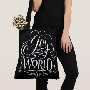Tote Bag Joy to the World Christmas Calligraphy Black
