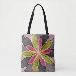 Tote Bag Joy, Vert rose Anthracite Imaginaire Fleur Fractal