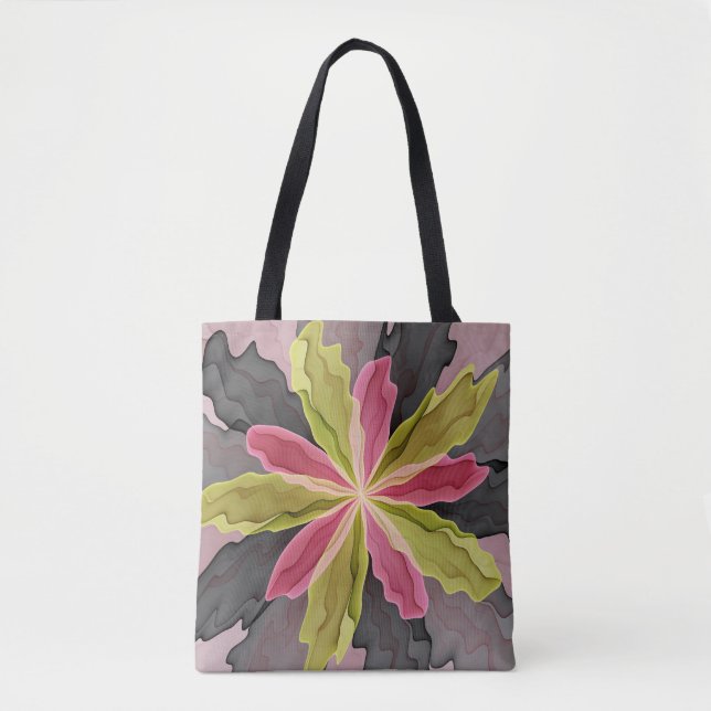 Tote Bag Joy, Vert rose Anthracite Imaginaire Fleur Fractal (Devant)