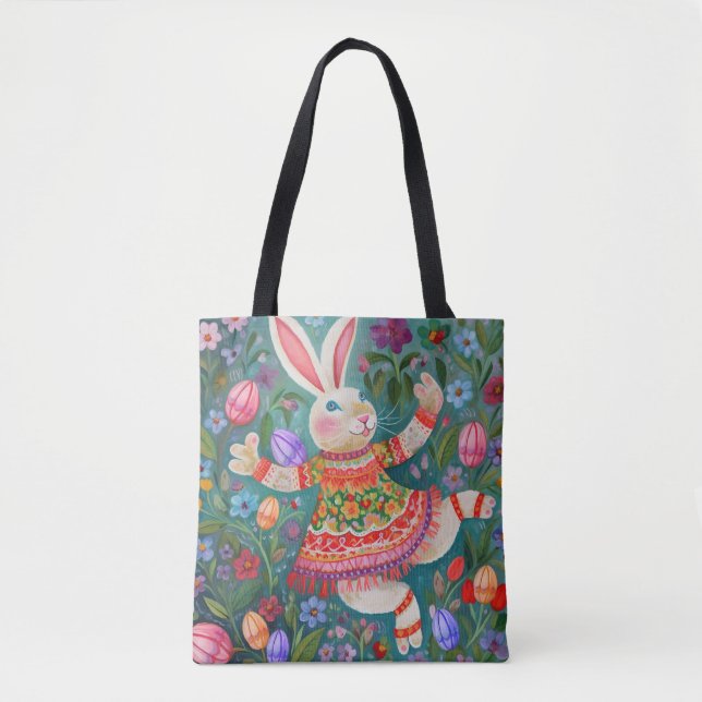 Tote Bag Joyeuse Danse Bunny de Pâques Fourre-tout (Devant)