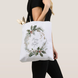 Tote Bag Joyeuse et brillante aquarelle couronne de Noël