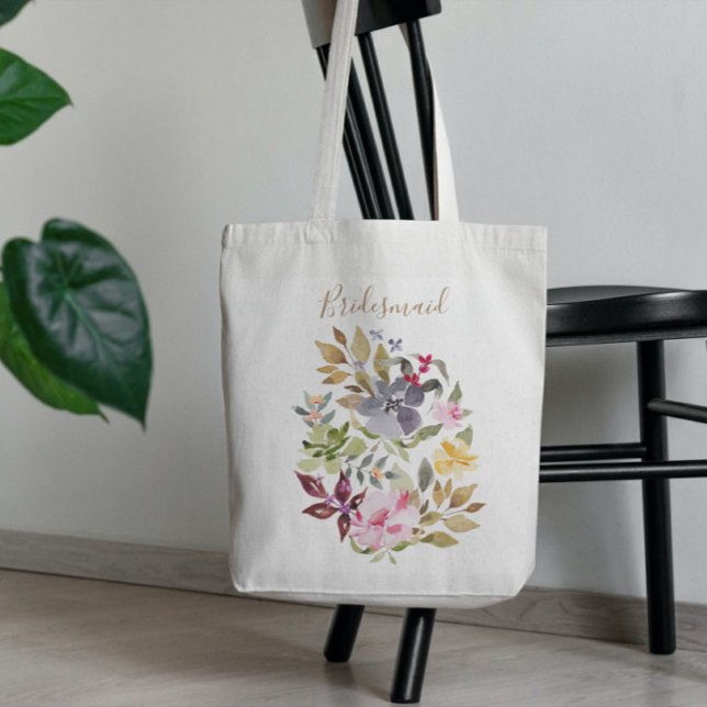 Tote Bag Joyeuse fête de la mariée Mariage Florals d'aquare (Créateur téléchargé)