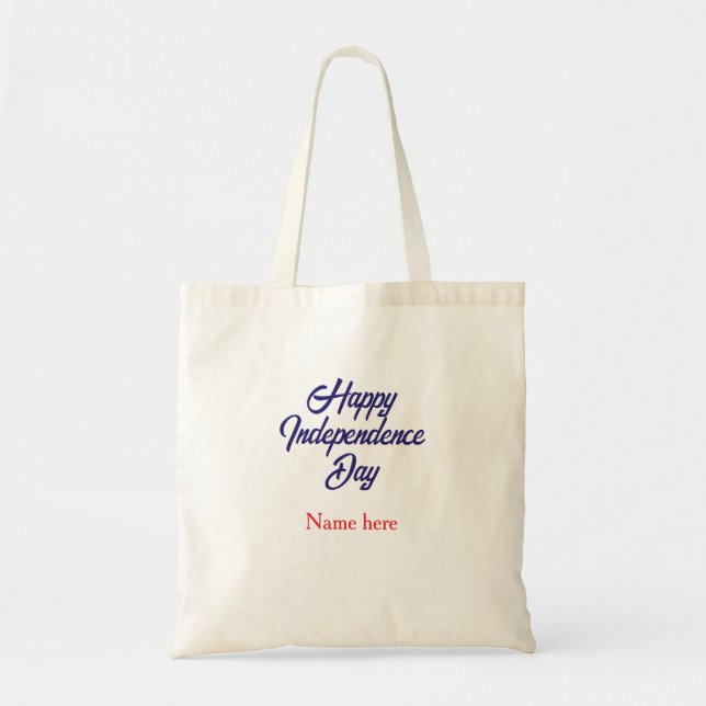 Tote Bag joyeuse fête de l'indépendance nom bleu rouge amér (Devant)