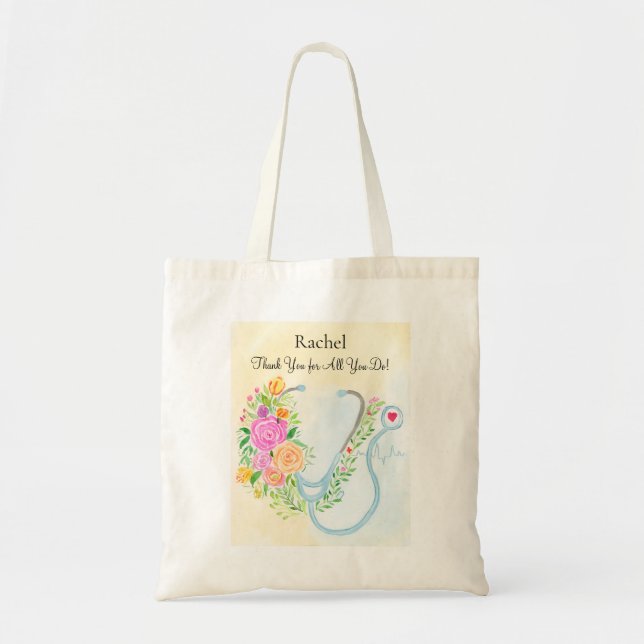 Tote Bag Joyeuse Fête des Infirmières Fleur Stéthoscope App (Devant)