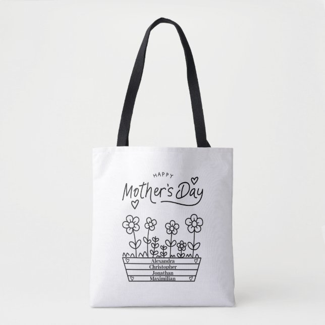 Tote Bag Joyeuse fête des mères Personnaliser les noms Noir (Devant)