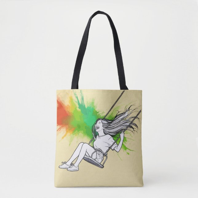 Tote Bag Joyeuse fille sur le swing - Vibrant éclaboussure  (Devant)