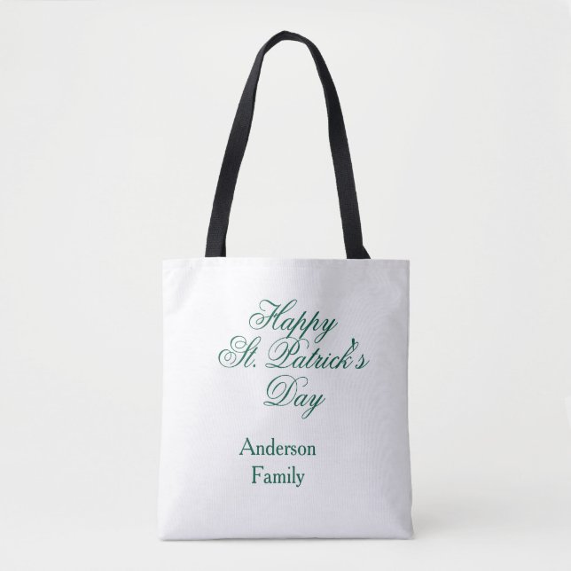 Tote Bag Joyeuse Saint-Patrick famille nom vert minimal (Devant)