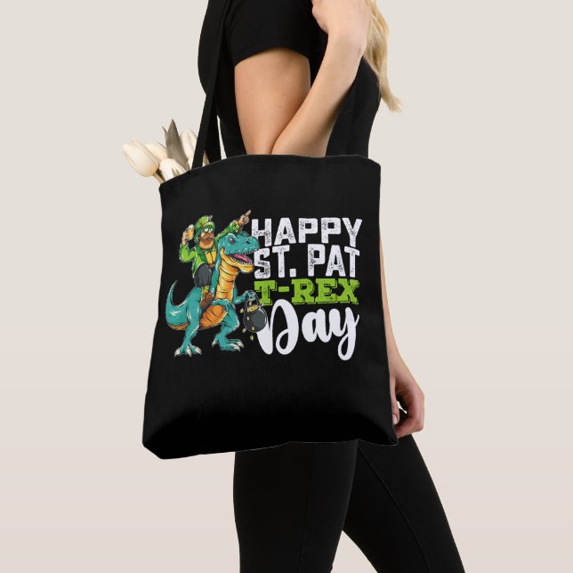 Tote Bag Joyeuse Saint-Patrick Pat T Rex Dinosaur (De près)
