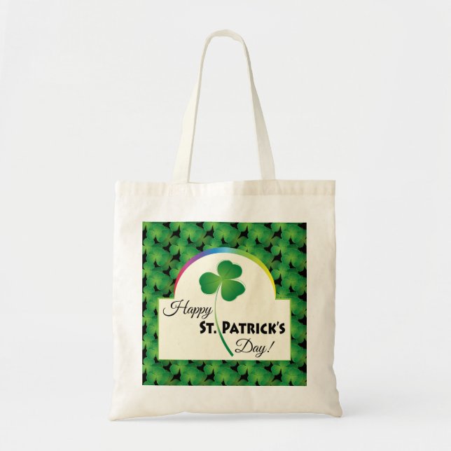Tote Bag Joyeuse Saint-Patrick, Trèfle et Arc-en-ciel (Devant)