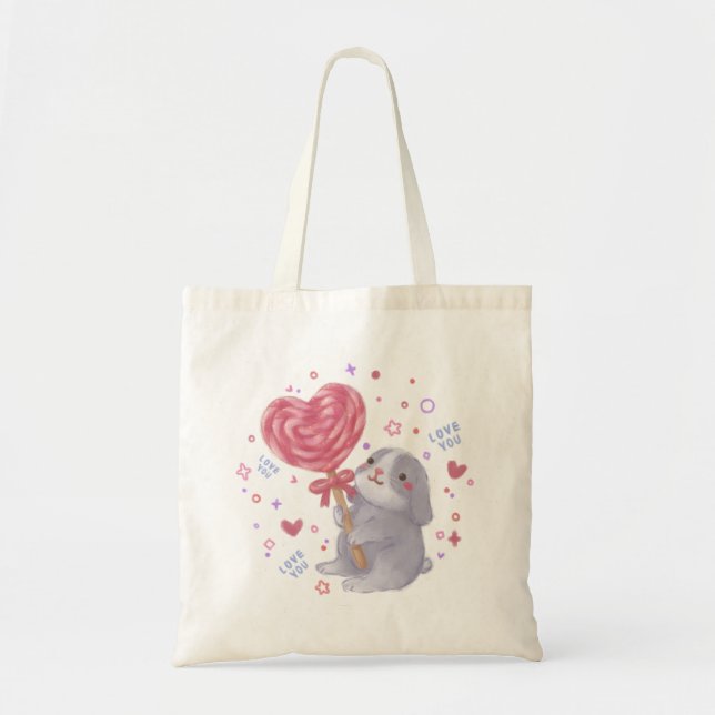 Tote Bag Joyeuse Saint-Valentin avec Bunny & Lollipop (Devant)