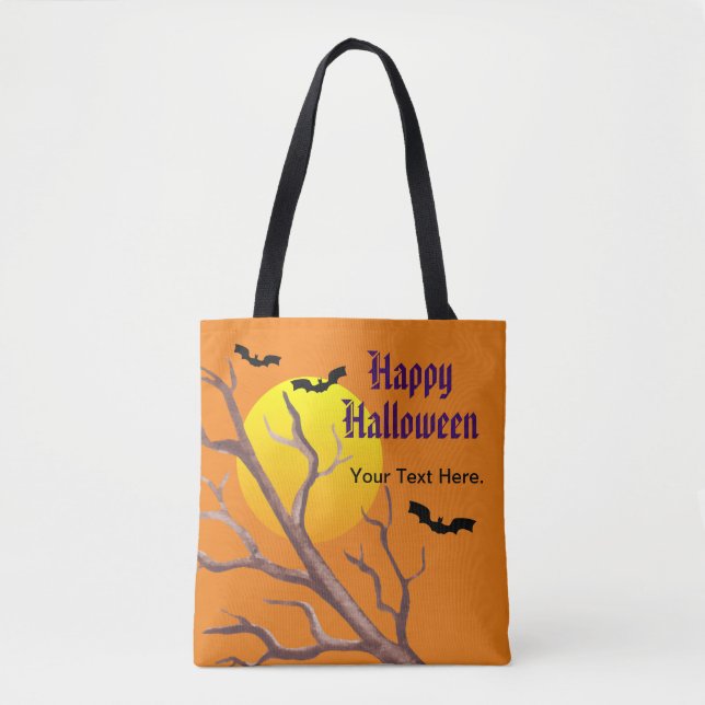 Tote Bag Joyeuses chauves-souris d'Halloween et la lune (Devant)