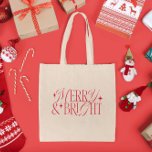 Tote Bag Joyeuses et brillantes étoiles de Noël<br><div class="desc">Sac fourre-tout à thème de Noël classique et vintage avec texte typographique qui dit "joyeux et lumineux" avec étoiles.</div>