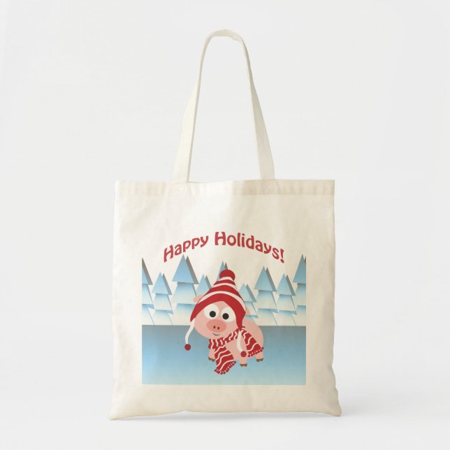 Tote Bag Joyeuses fêtes ! Cochon d'hiver (Devant)