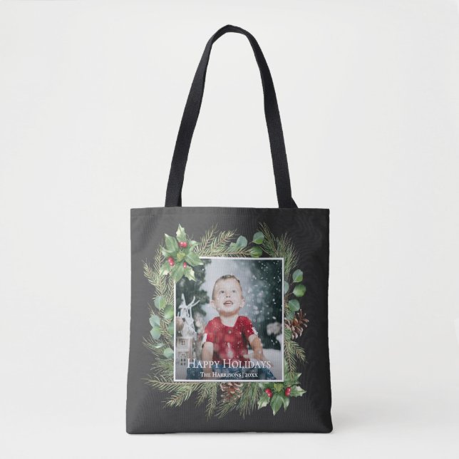Tote Bag Joyeuses Fêtes Photo Verdure  (Devant)