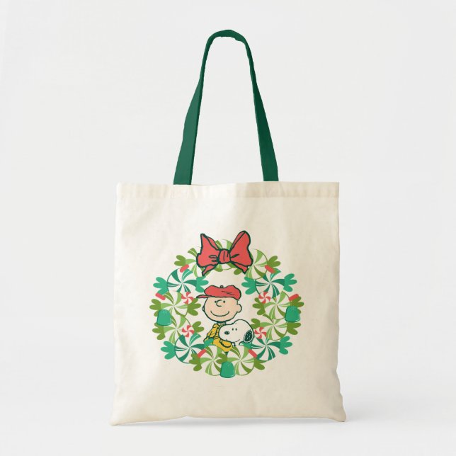 Tote Bag Joyeuses fêtes | Wreath de bonbon de menthe poivré (Devant)