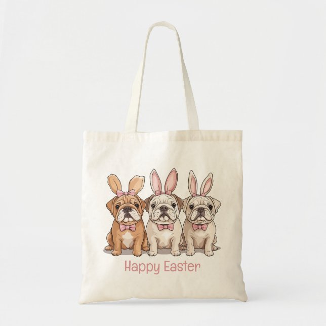 Tote Bag Joyeuses Pâques Bouledogues Anglais (Devant)