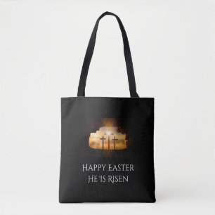 Tote Bag Joyeuses Pâques Il est ressuscité Trois croix