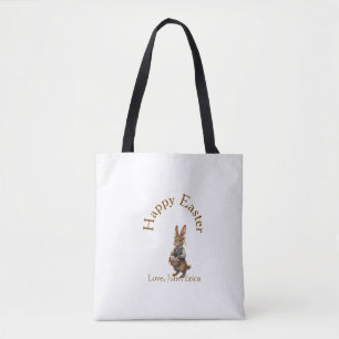 Tote Bag Joyeuses Pâques lapin brun avec oeufs amour ajoute