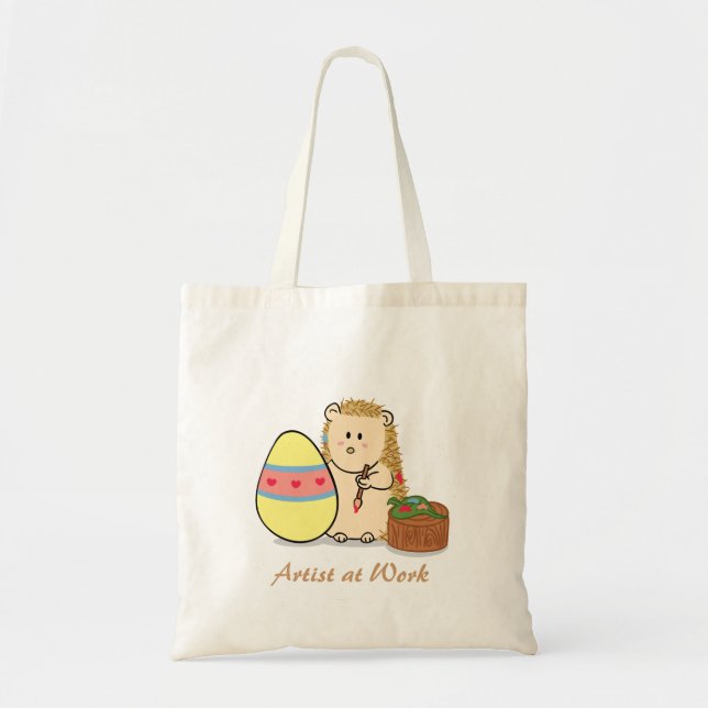 Tote Bag Joyeuses Pâques : Peinture d'œuf par un hérisson m (Devant)