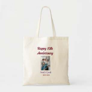 Tote Bag Joyeux 10e anniversaire photo mariage nom du coupl