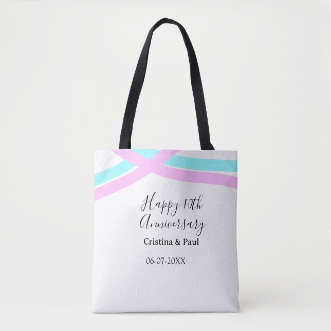 Tote Bag Joyeux 10ème anniversaire de mariage simple nom mi (Devant)
