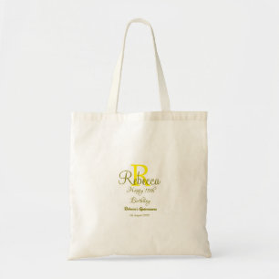 Tote Bag Joyeux 15e anniversaire jaune ajouter nom monogram