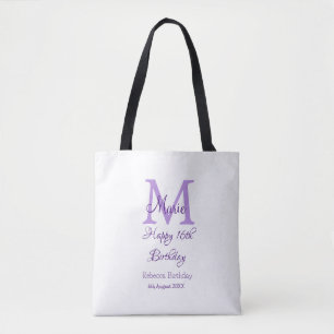 Tote Bag Joyeux 16e anniversaire violet ajouter nom monogra