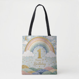 Tote Bag Joyeux 1er Anniversaire Mosaic Arc-en-Ciel Nuage D