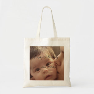 Tote Bag Joyeux 1er anniversaire nom photo date calligraphi