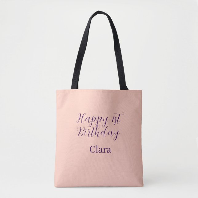 Tote Bag Joyeux 1er anniversaire orange violet boho rétro n (Devant)