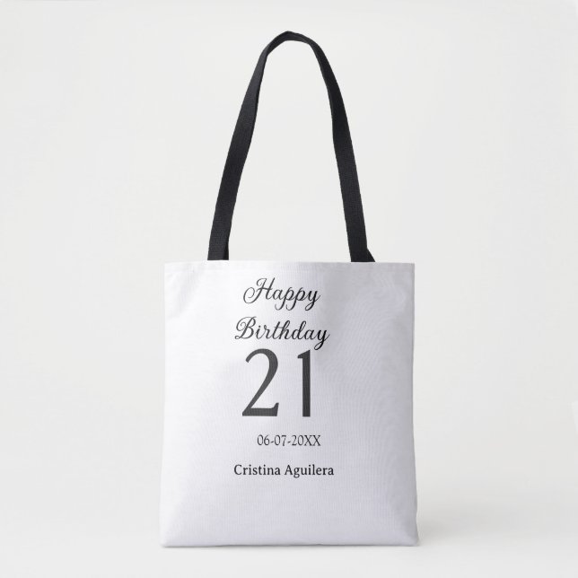 Tote Bag Joyeux 21e anniversaire lettre gras nom simple min (Devant)