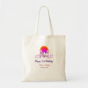 Tote Bag Joyeux 21e anniversaire rose ajouter nom monogramm