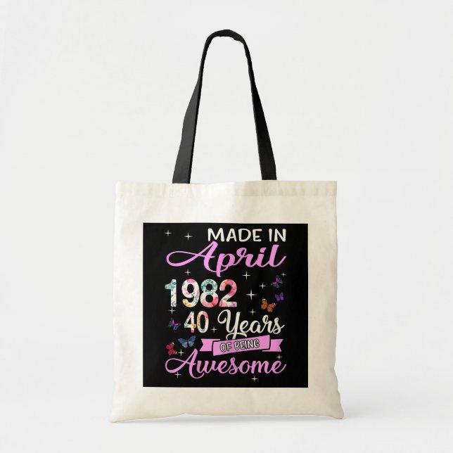 Tote Bag Joyeux 40ème anniversaire Fabriqué En Avril 1982 4 (Devant)