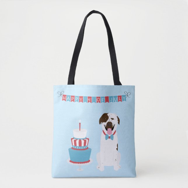 Tote Bag Joyeux 4 Juillet Chien Rouge Blanc Bleu (Devant)