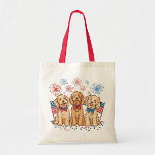 Tote Bag Joyeux 4 juillet Goldendoodle Dogs Fireworks