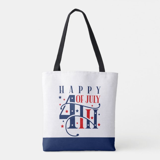 Tote Bag Joyeux 4 juillet rouge blanc et bleu (Dos)