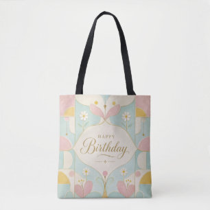 Tote Bag Joyeux Anniversaire Art Déco Floral Géométrique Pa